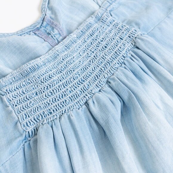 ✨ Bella Dahl Blue Chambray Dress 100 % Lyocell Smocked Back A-Line Summer - Picture 12 of 14